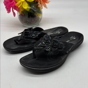Cloudsteppers by Clarks Black Floral Sandals Comfortable Summer Footwear Size 6